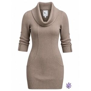NWOT Pink Rose Knit Sweater Dress Taupe Cowl‎ Neck Pockets 3/4 Sleeve MEDIUM